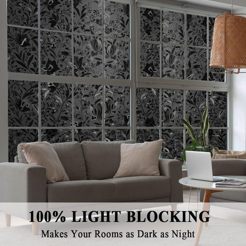 Mikomer Total Blackout Window Film,100% Light Blocking Glass Door Film Etched Tulip,Room Darkening Window Cling,No Glue/Heat Control/Anti UV for Day Sleep & High Privacy,35 inches by 118 inches - Image 4